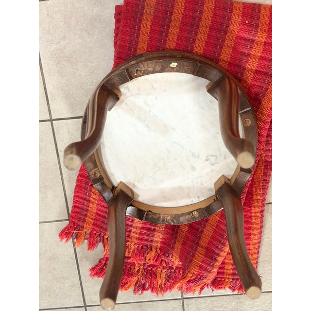 French 1990s French Carved Wood and Marble Top Round Side Table For Sale - Image 3 of 8