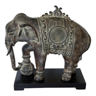 Large Resin Adorned Asian Elephant Statue 17" For Sale