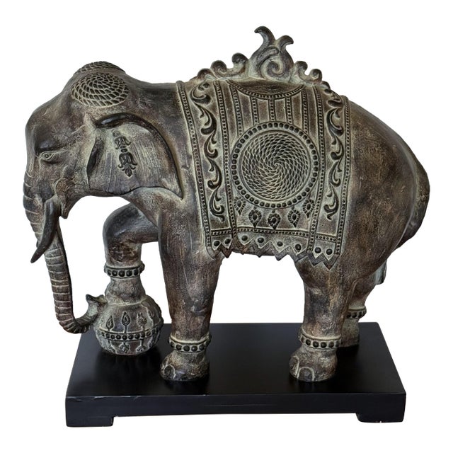 Large Resin Adorned Asian Elephant Statue 17" For Sale
