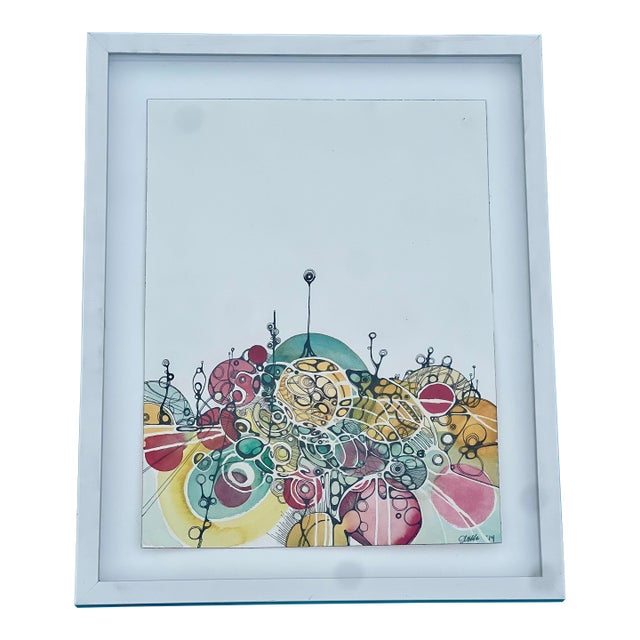 Modern Organic Watercolor Pen & Ink Signed Original 2014 For Sale