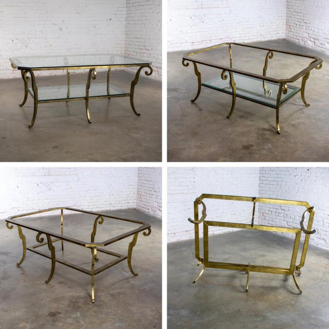 Late 20th Century Hollywood Regency to Neoclassical Style Monumental Coffee Table Gilded Welded Steel Tube Frame For Sale - Image 15 of 18