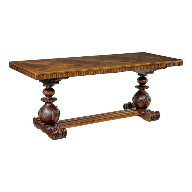 Vintage Scandinavian Carved Walnut Desk, 1920 For Sale