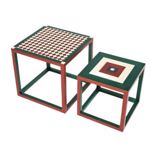 Partenope Coffee Tables in Sr & Qr Pattern Marquetry by Architetti Artigiani Anonimi, Set of 2 For Sale