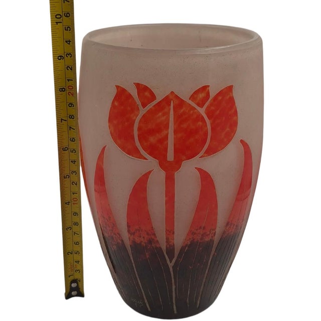 1920s 1920s Art Deco Degué French Acid-Etched Cameo Glass Floral Vase - 9.5" For Sale - Image 5 of 9