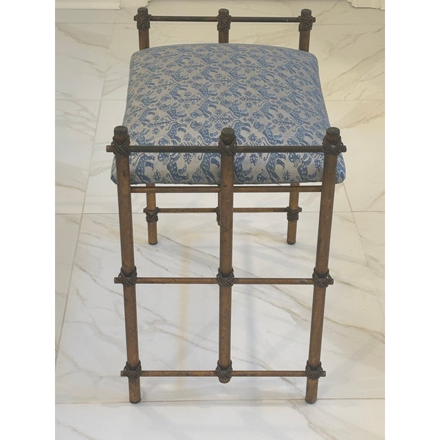 Vintage Gilt Rope Metal Vanity Stool in Fortuny Richelieu Fabric For Sale - Image 14 of 18