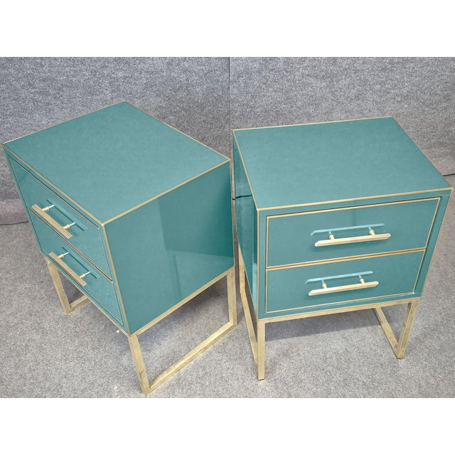 Pair of Azure bedside tables in solid wood and brass edging to bring mid-century modern style and Italian artistry to your...