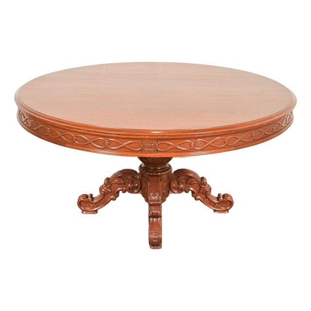 R. J. Horner Style Antique Victorian Carved Mahogany Pedestal Dining Table, Circa 1880s For Sale