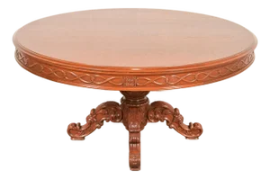 R. J. Horner Style Antique Victorian Carved Mahogany Pedestal Dining Table, Circa 1880s