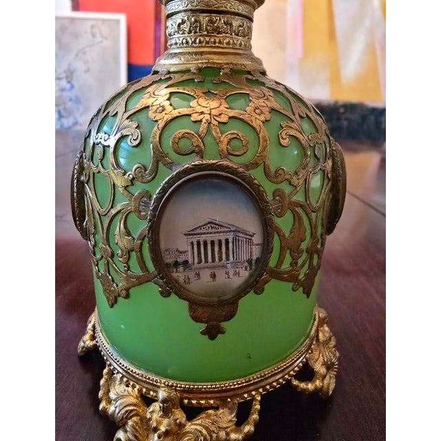 Asian Antique Antique Orientalist Jade Opaline Glass Perfume Bottle For Sale - Image 3 of 11