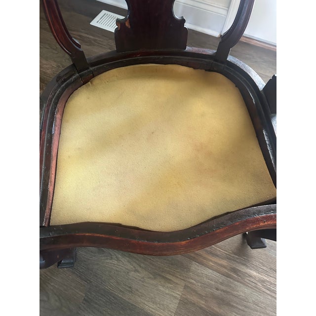 Vintage Queen Anne Mahogany Armchair With Sage Green Upholstery For Sale - Image 6 of 7