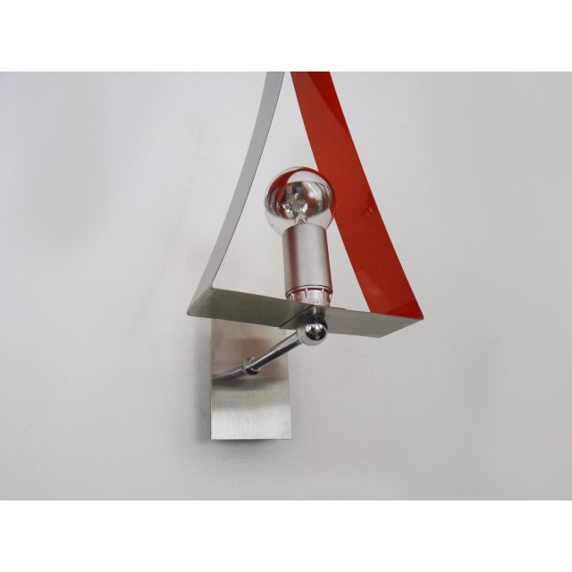 Triangular Wall Sconces in Chrome and Orange Metal, 1970s, Set of 2 For Sale - Image 6 of 9