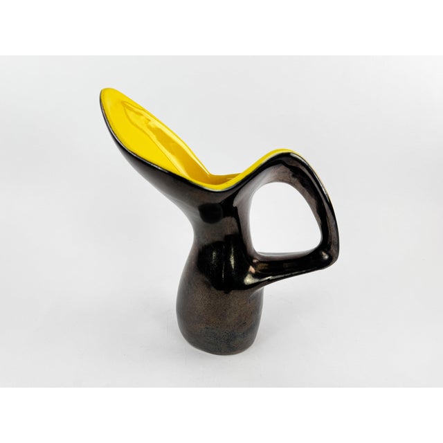 Vallauris Vintage Ceramidi French Sculptural Ceramic Vase With Yellow Interior For Sale - Image 4 of 16