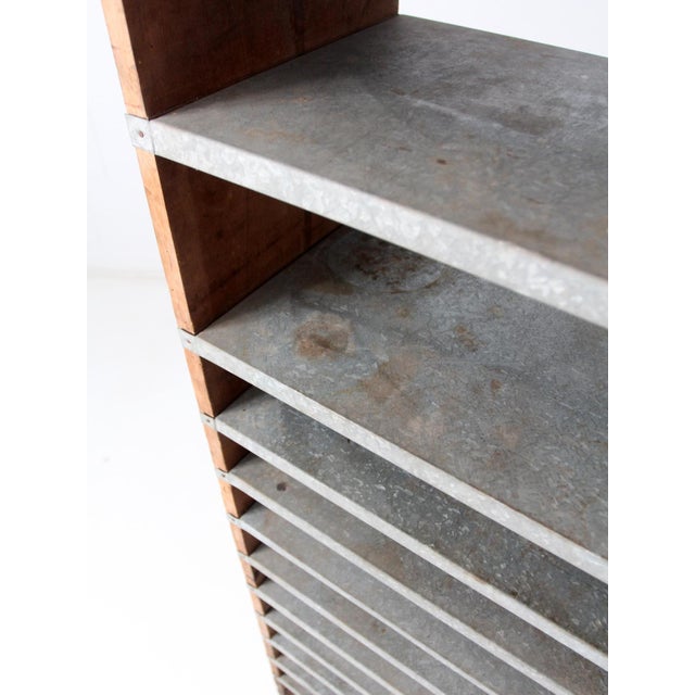 Vintage Wood & Galvanized Metal Shelf Rack For Sale - Image 9 of 12