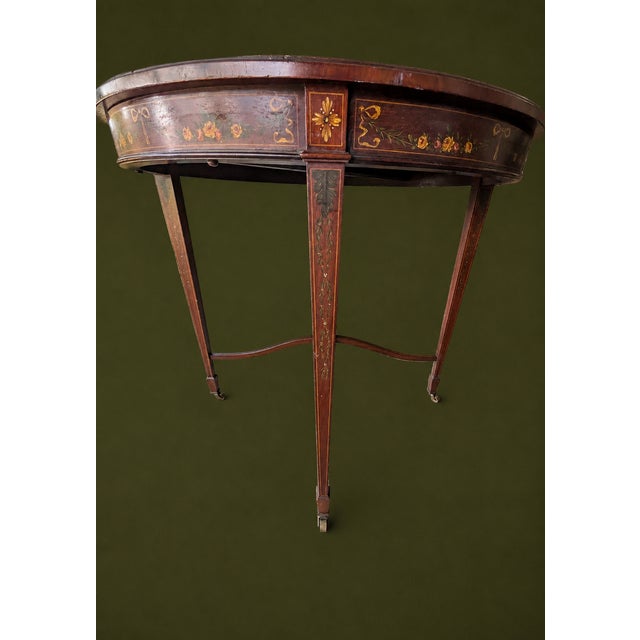 Wood Antique Edwardian Sheraton Revival Hand-Painted Mahogany Cherub Occasional Table For Sale - Image 7 of 13