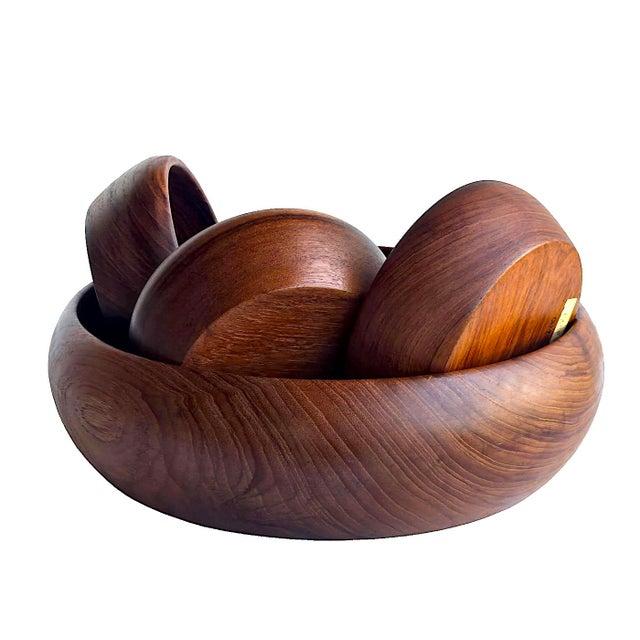 Mid 20th Century Hand-Turned Teak Wood Bowls, 5 Pieces For Sale - Image 13 of 16