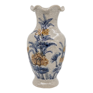 Late 20th Century Bat Trang Crackle Glaze Vase With Embossed Lotus Relief Motif