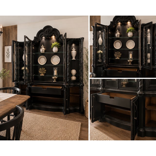 Late 20th Century Late 20th Century Refinished Collezione Europa Breakfront China Cabinet in Black Satin For Sale - Image 5 of 5