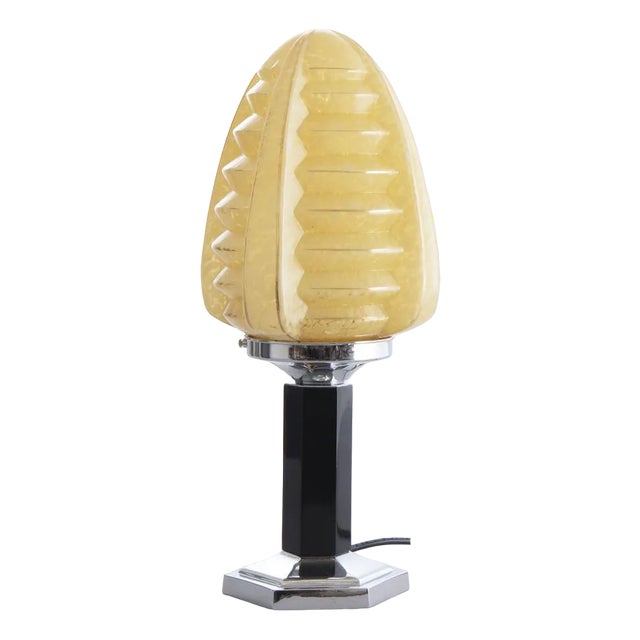 Art Deco British Table Lamp with Mottled Glass Shade, 1930s For Sale