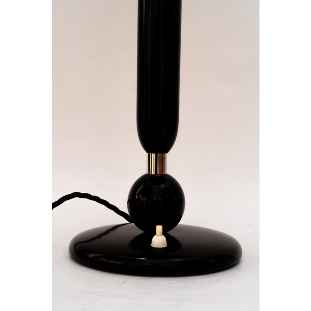 Large Wood and Nickel Table Lamp with Fabric Shade, 1920s For Sale - Image 3 of 16