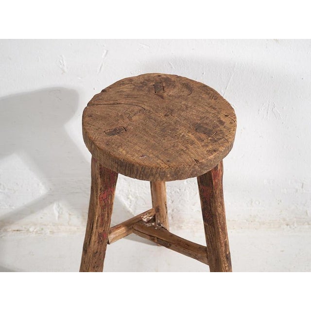 Rustic Antique Primitive Style Round Stool, 1900 For Sale - Image 3 of 7