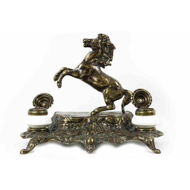 Bronze Inkwell with Rampant Horse, Italy, Mid-20th Century For Sale - Image 6 of 7