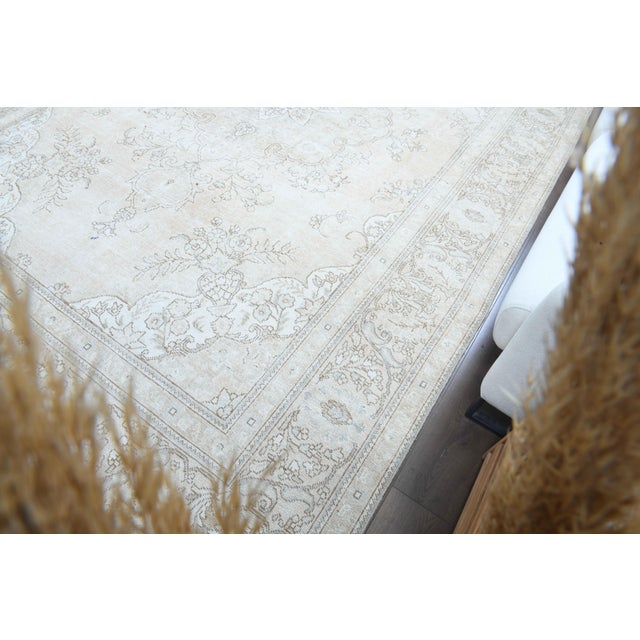 Beige 1970s Vintage Persian Handmade Wool Cotton Light Beige Area Rug For Sale - Image 8 of 11