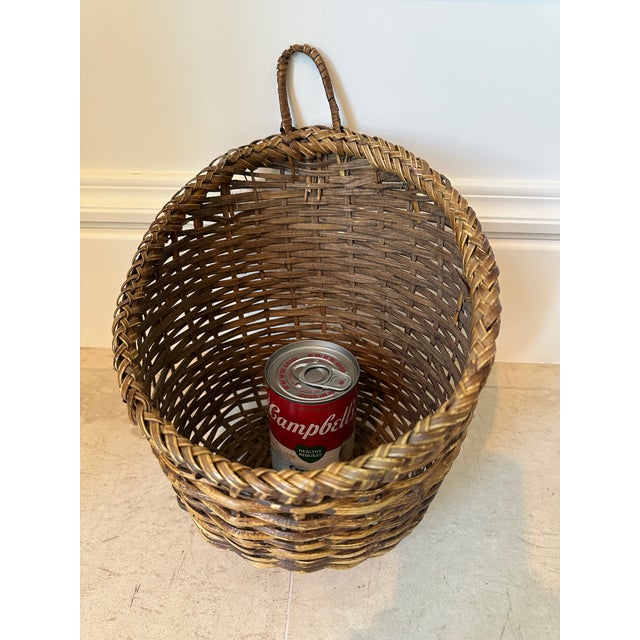 Vintage French Mid-Century Woven Rattan Wall Basket For Sale In Los Angeles - Image 6 of 12