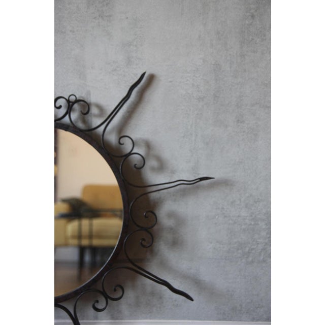 Chaty Vallauris French Vallauris Wrought Iron Sunburnt Mirror, Circa 1960 For Sale - Image 4 of 5