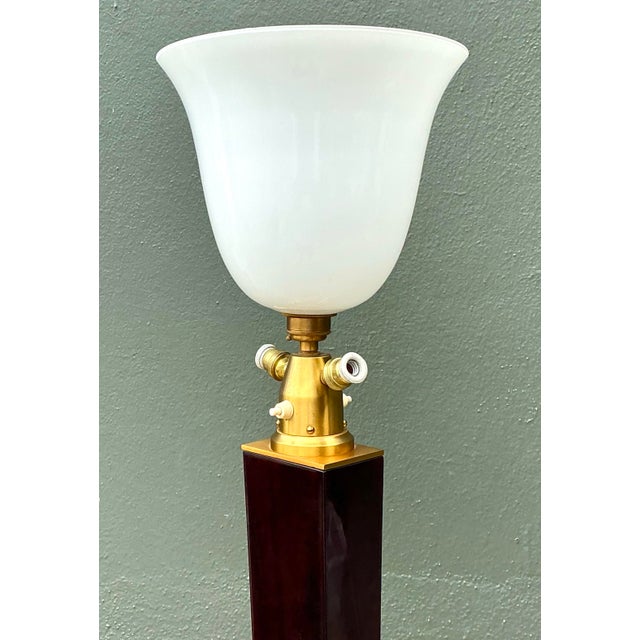 Vintage Deco Zebra Wood and Brass Floor Lamp For Sale - Image 10 of 12