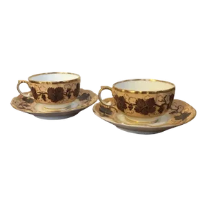 1825 Porcelain Tea Cups & Saucers in the Vintage Pattern by Pochet-Deroche - 4 Pieces