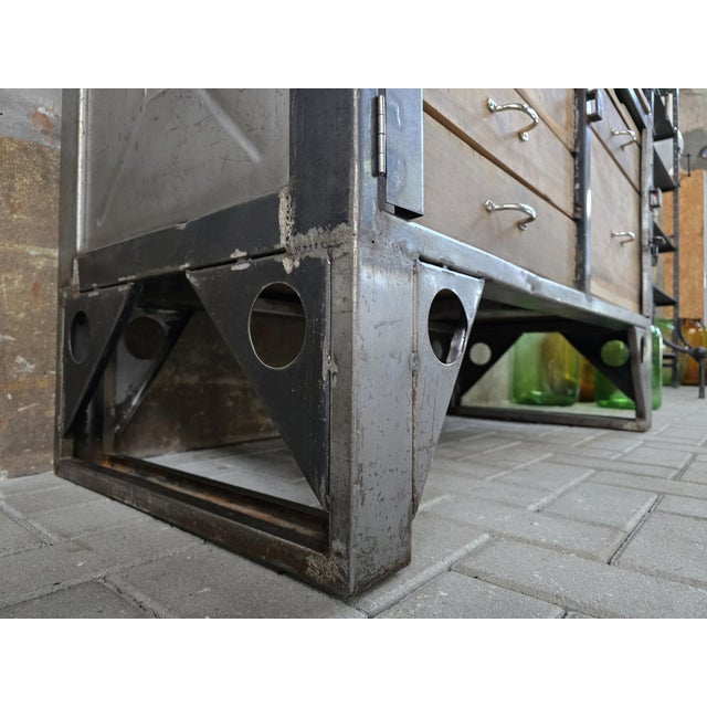 Industrial Grey Steel and Wood Chest of Drawers, 1970s For Sale - Image 13 of 18
