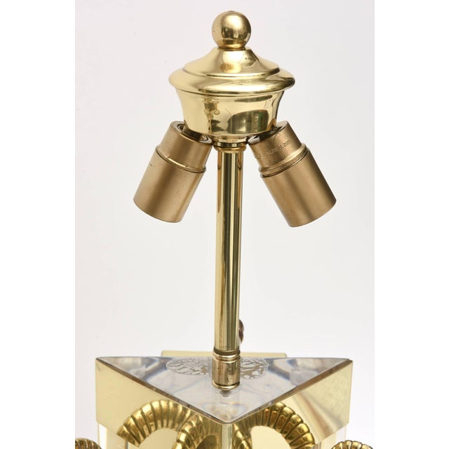 Metal 1970s Lucite and Polished Brass Ram's Head Wall Sconces - a Pair For Sale - Image 7 of 11