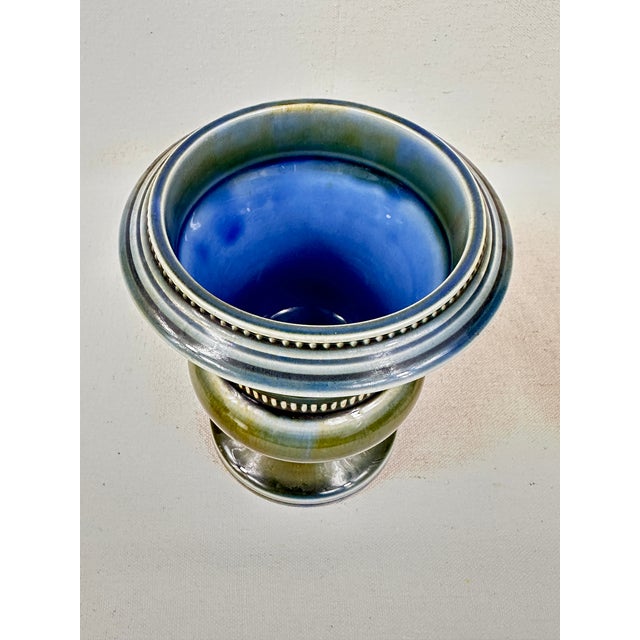 Vintage Wade Pottery Shamrock porcelain vase featuring a blue and green luster glaze and urn shape. This is a pre-owned...