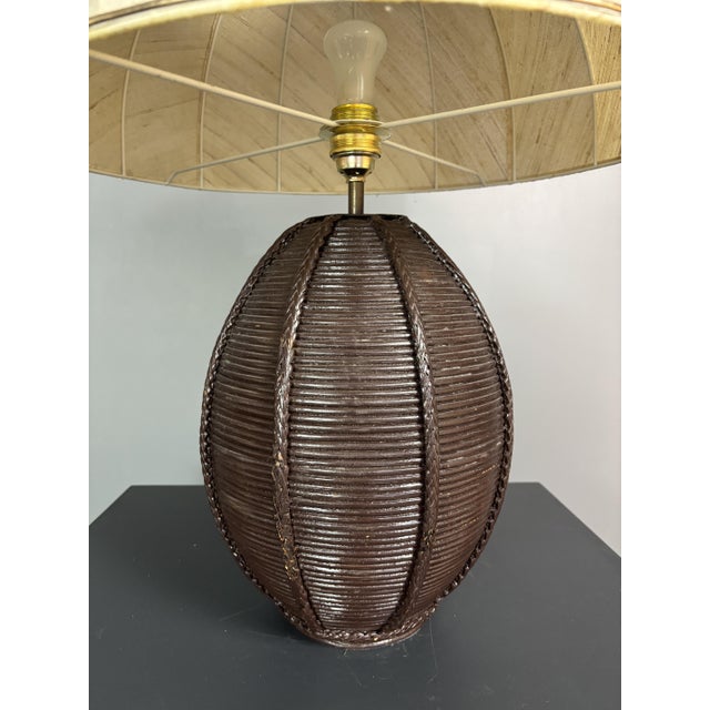 Mid-Century Boho Pencil Reed Rattan Table Lamp with Mushroom Shade, 1970s For Sale - Image 13 of 18