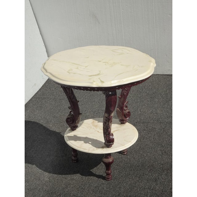 Metal Pair of Vintage Victorian Style Two Tier Marble Top Side Tables ~ Accent Tables For Sale - Image 7 of 17
