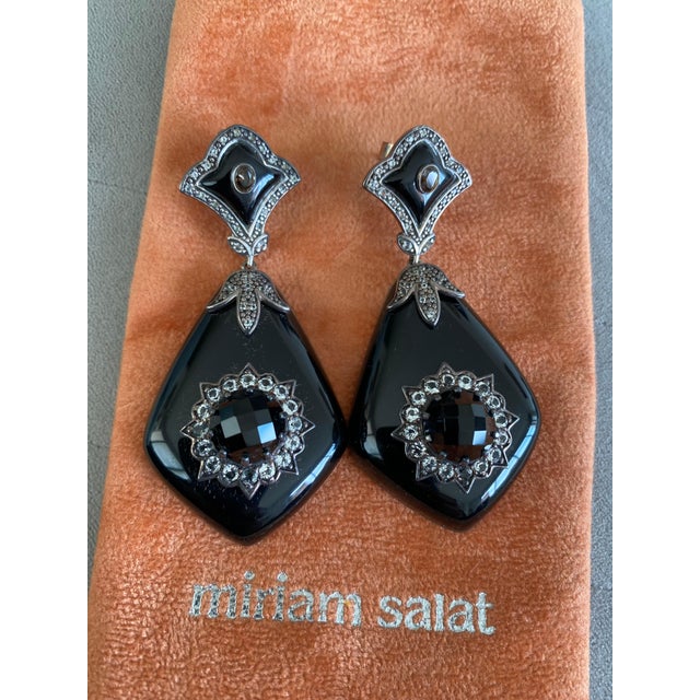 Miriam Salat 'MRM' Noir Evening Black Resin and White Topaz Drop Earrings, A Pair For Sale - Image 17 of 18