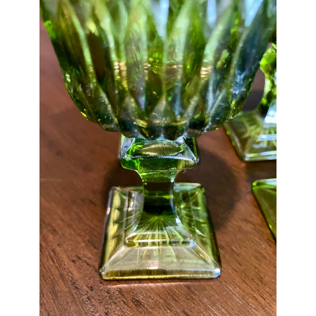 1960s Mid-Century Modern Avocado Green Diamond Point Goblets – Elegant Set of 6 For Sale - Image 14 of 14
