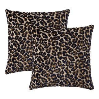 Pair of Midnight Gold Leopard Genoa Velvet Weave Pillows For Sale