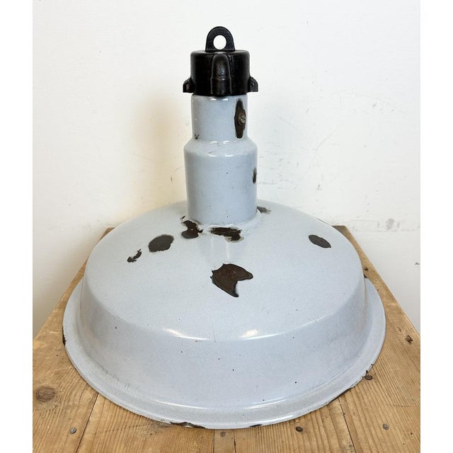 Large Industrial Grey Enamel Factory Lamp, 1950s For Sale - Image 12 of 17