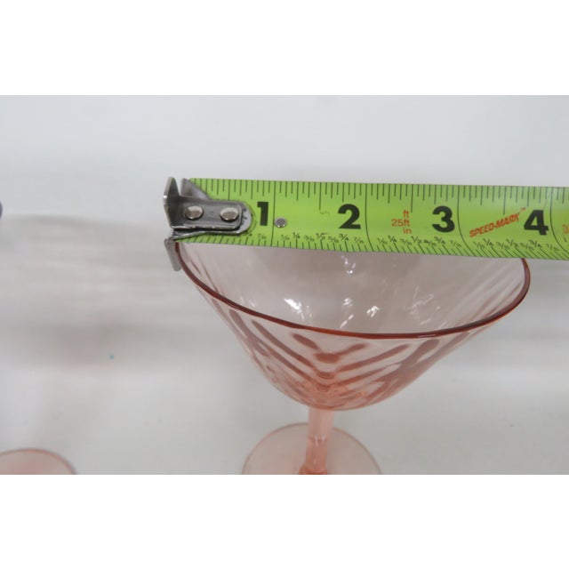 Early 20th Century Pink Stem Depression Glass Optic Swirl Glassware Wine Sherry Goblets 4751b - 4pc For Sale - Image 10 of 11