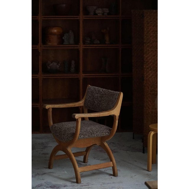 Mid-Century Armchair in Oak & Lambswool Model Kurul attributed to Henning Kjærnulf, 1960s For Sale - Image 11 of 15