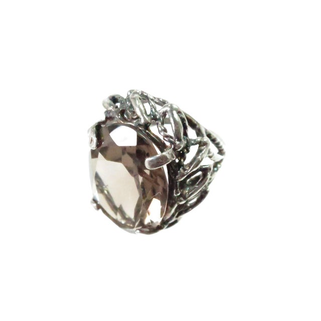 Vintage Sterling Smoky Topaz Cocktail Ring 1950s, Size 4.5 For Sale In Orlando - Image 6 of 7
