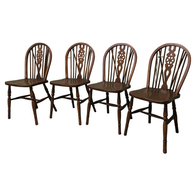 Brown Beech & Elm Wheel Back Windsor Dining Chairs, 1930s, Set of 4 For Sale - Image 8 of 8
