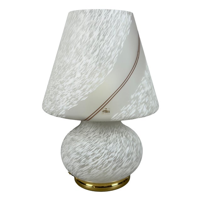 Mushroom Table Lamp in Satin White Spotted Murano Glass, 1970s For Sale