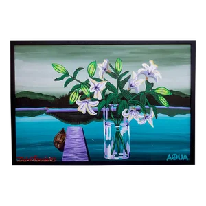 John Ferrie Mid-Century Painting Titled Aqua - Lilies in Vase