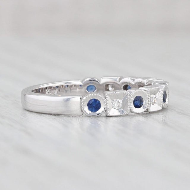 Modern New Coast 0.23ctw Diamond Blue Sapphire Band 14k Gold Size 6.5 Wedding Ring For Sale - Image 3 of 9