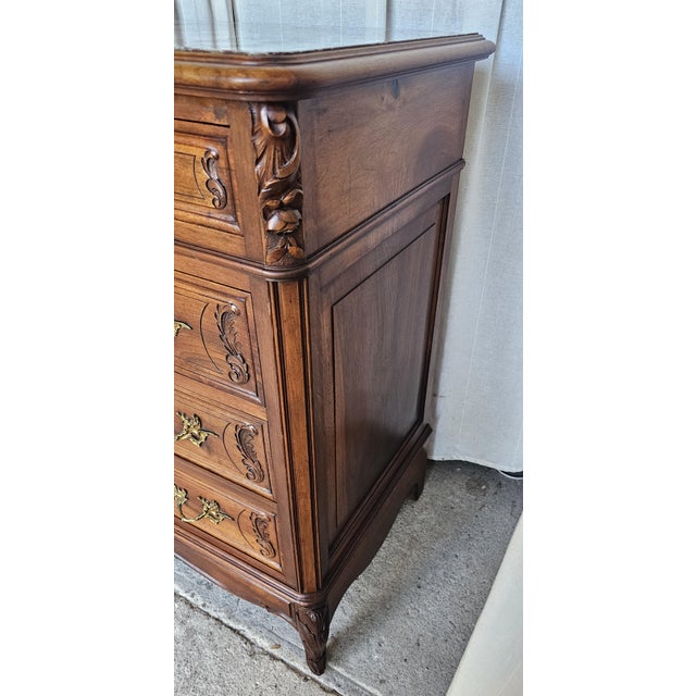 Late 19th Century Walnut Commode Chest, French Louis XV Style. Marble-Top For Sale - Image 10 of 18