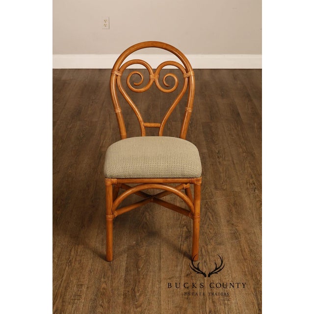 Textile Coastal Style Pair Of Rattan Dining Chairs With Upholstered Seats For Sale - Image 7 of 18