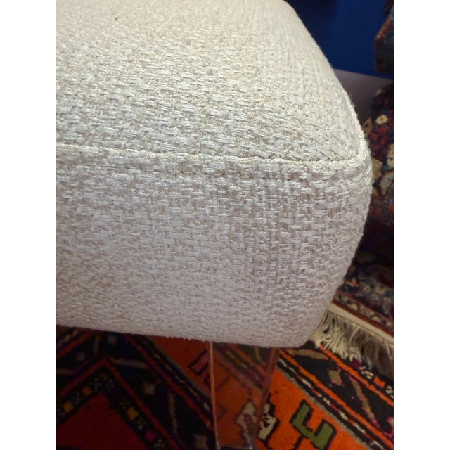 Cream Custom Made Acrylic and Woven Cream Upholstered Ottomans a Pair For Sale - Image 8 of 9
