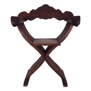 Vintage Savonarola Chair with Lion's Head in Wood, Italy, 1950s For Sale